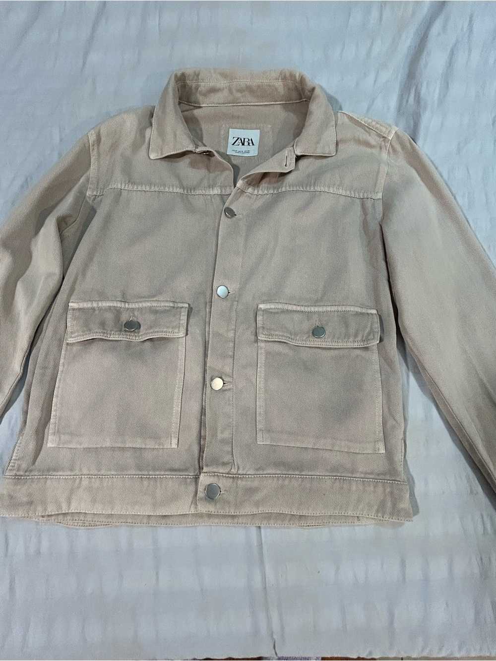 ZARA Men's Light Taupe Snap-Front Shirt Jacket